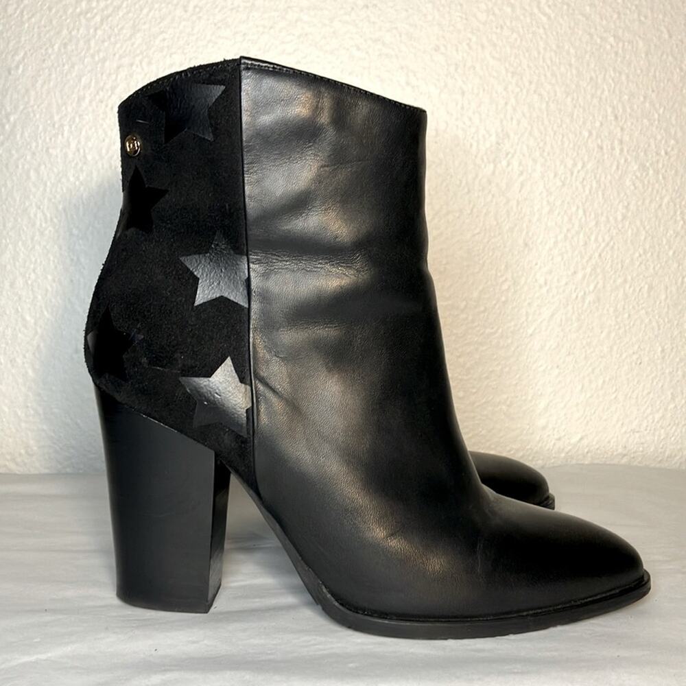 Black Tommy Hilfiger Lopez Stacked Heel Ankle Boots women's shoe star leather‎